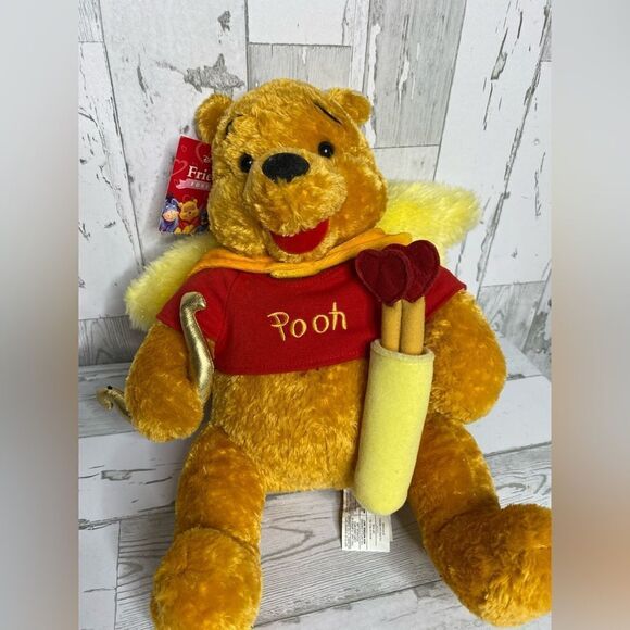 Winnie The Pooh Cupid Bear Plush Disney Store Wings Bow Arrows Cape 12” NWT - Picture 1 of 8